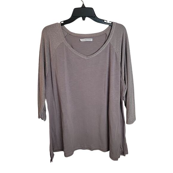 Maurices Gray V-Neck Metallic Lightweight 3/4 Sleeve Baseball Top Women's Sz 2X - Picture 1 of 10